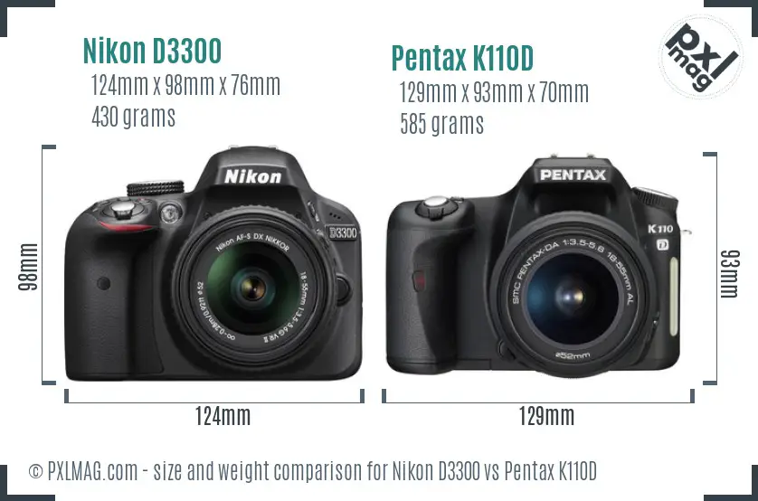 Nikon D3300 vs Pentax K110D size comparison
