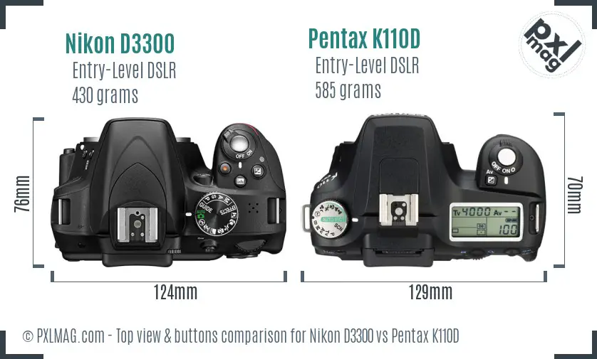 Nikon D3300 vs Pentax K110D top view buttons comparison