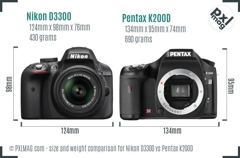 Nikon D3300 vs Pentax K200D size comparison
