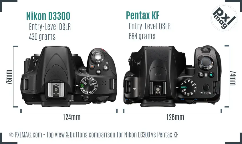 Nikon D3300 vs Pentax KF top view buttons comparison