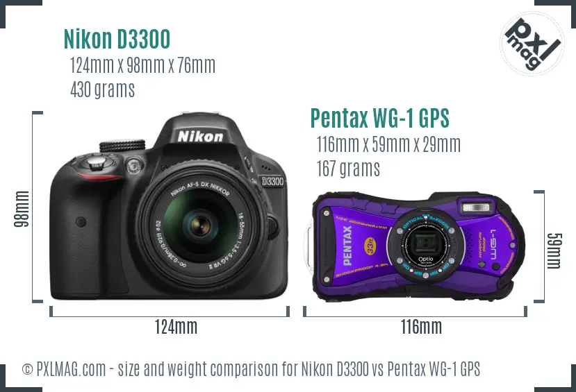 Nikon D3300 vs Pentax WG-1 GPS size comparison