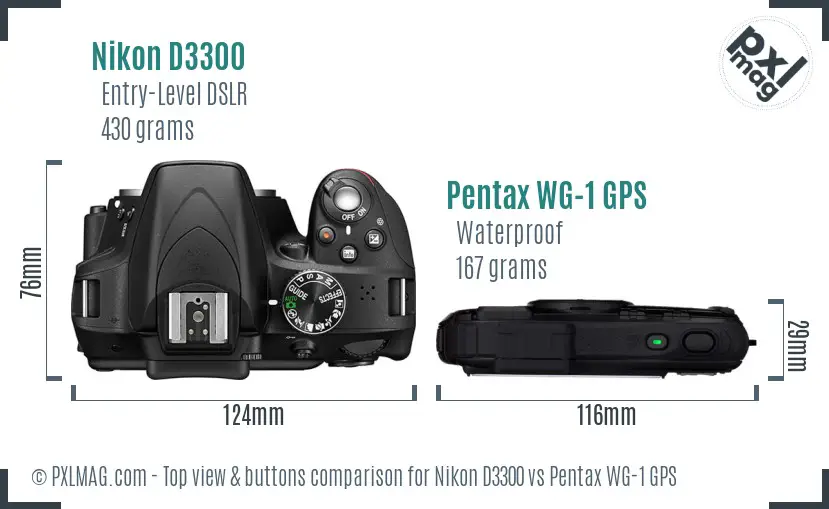 Nikon D3300 vs Pentax WG-1 GPS top view buttons comparison