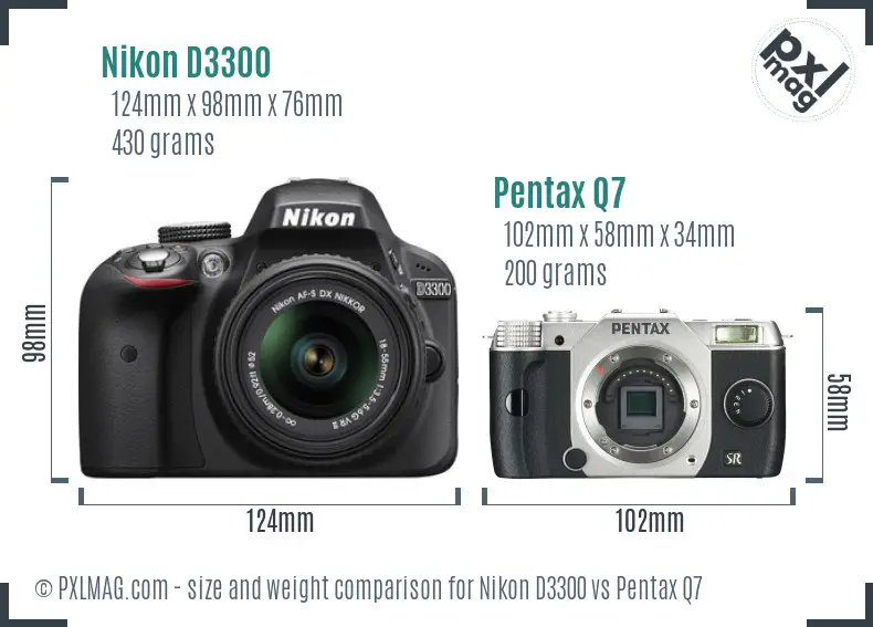 Nikon D3300 vs Pentax Q7 size comparison