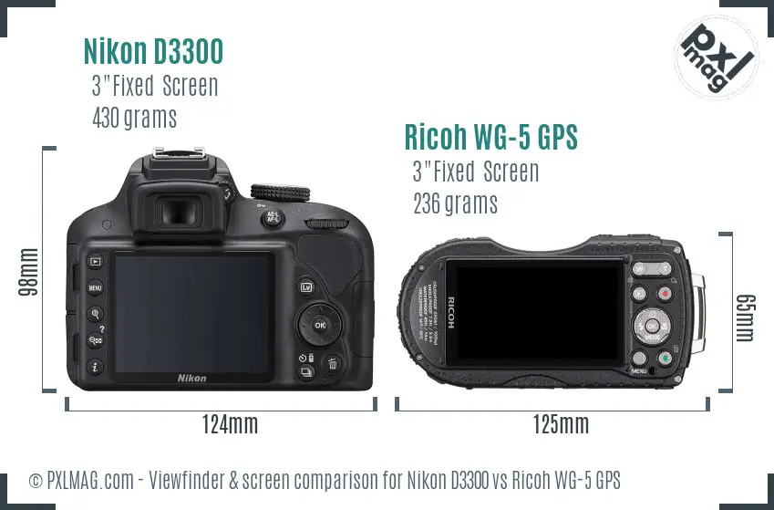 Nikon D3300 vs Ricoh WG-5 GPS Screen and Viewfinder comparison
