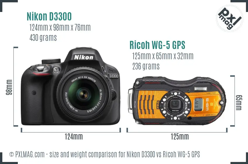 Nikon D3300 vs Ricoh WG-5 GPS size comparison