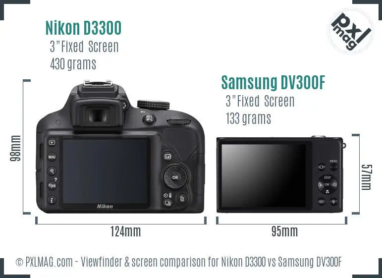 Nikon D3300 vs Samsung DV300F Screen and Viewfinder comparison