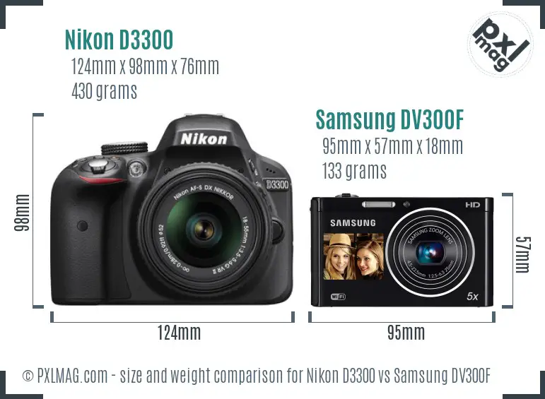 Nikon D3300 vs Samsung DV300F size comparison