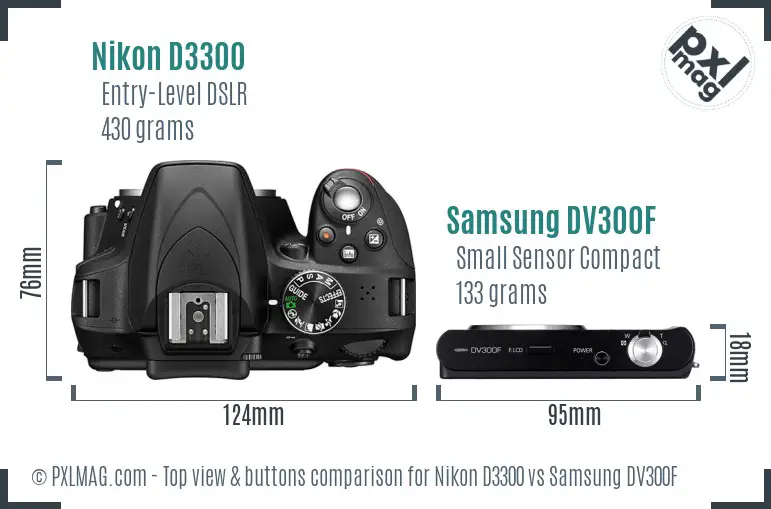 Nikon D3300 vs Samsung DV300F top view buttons comparison