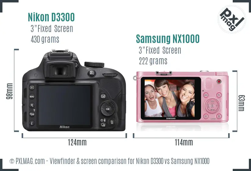 Nikon D3300 vs Samsung NX1000 Screen and Viewfinder comparison
