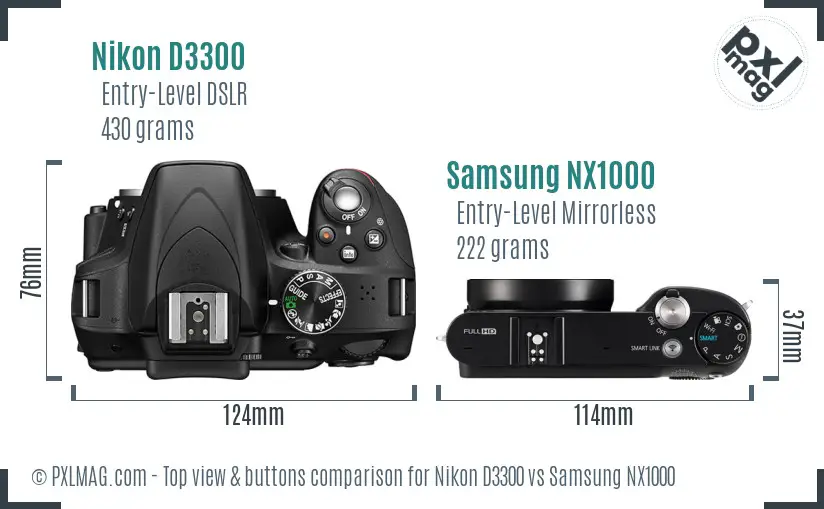 Nikon D3300 vs Samsung NX1000 top view buttons comparison