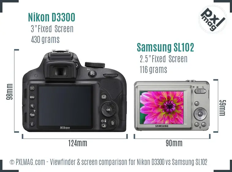Nikon D3300 vs Samsung SL102 Screen and Viewfinder comparison