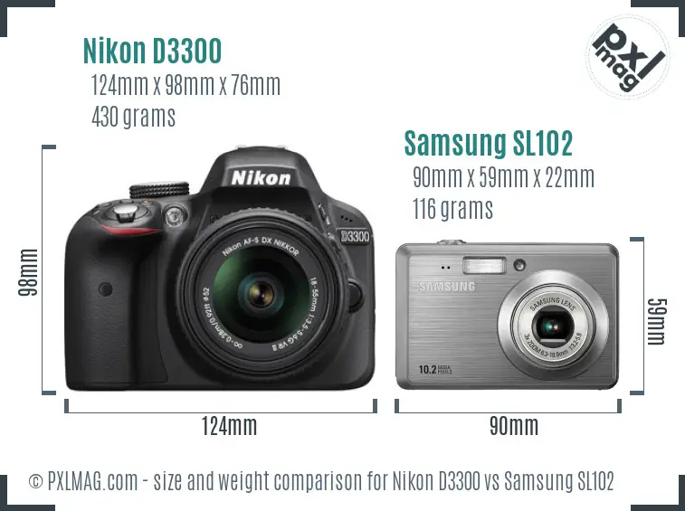 Nikon D3300 vs Samsung SL102 size comparison