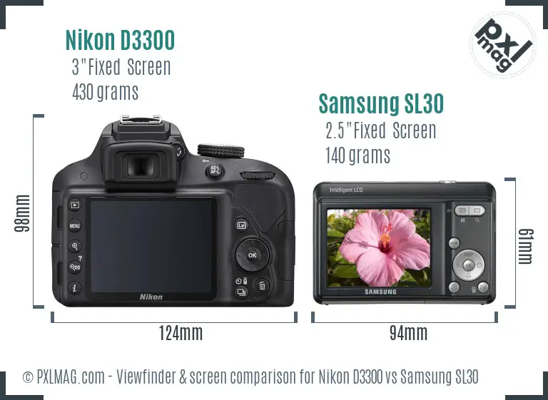 Nikon D3300 vs Samsung SL30 Screen and Viewfinder comparison