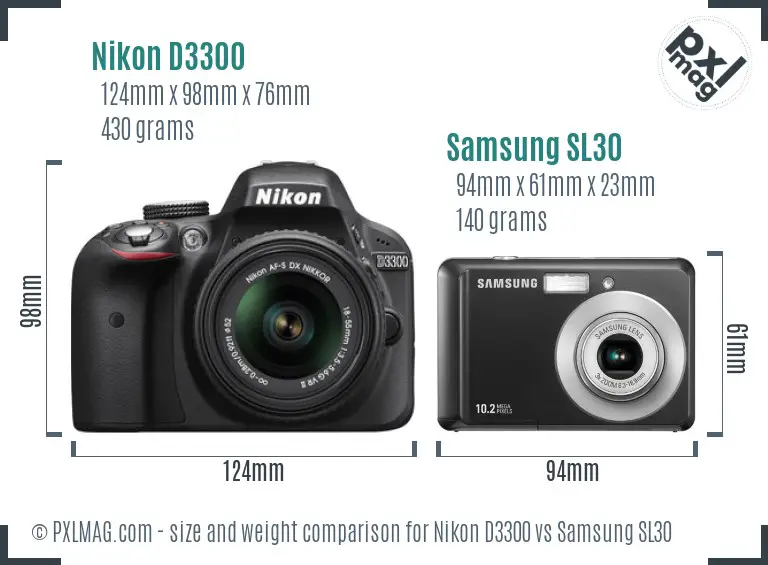 Nikon D3300 vs Samsung SL30 size comparison