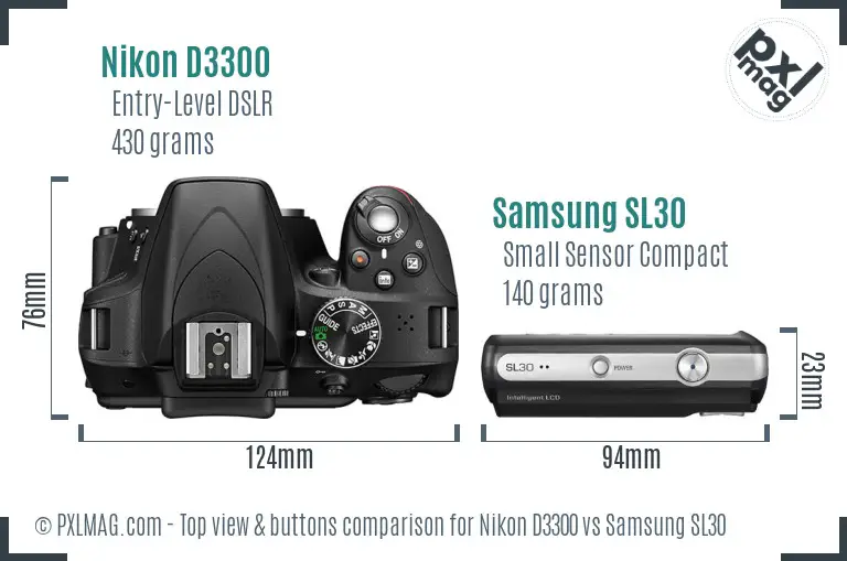 Nikon D3300 vs Samsung SL30 top view buttons comparison