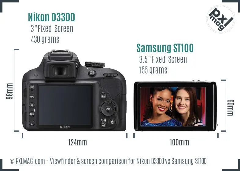 Nikon D3300 vs Samsung ST100 Screen and Viewfinder comparison