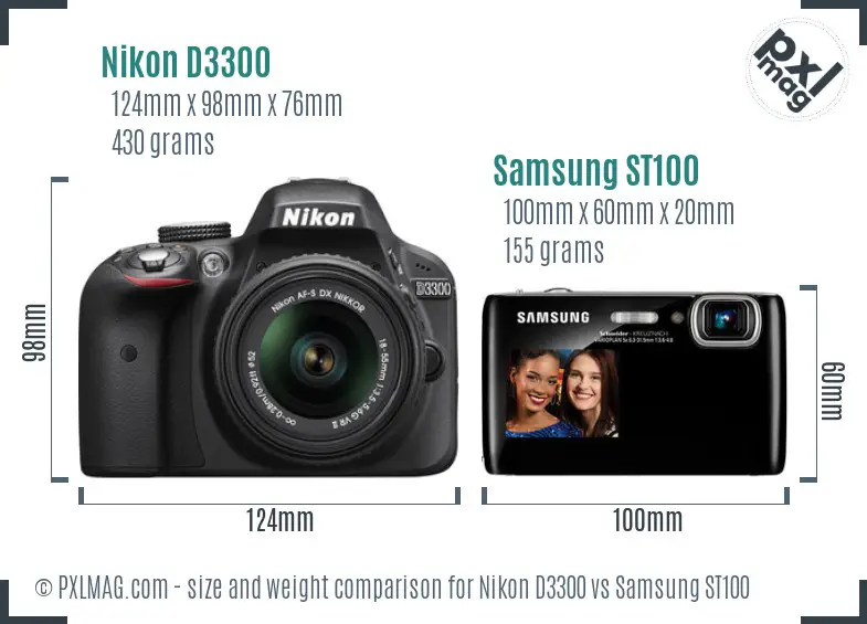 Nikon D3300 vs Samsung ST100 size comparison