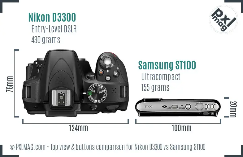 Nikon D3300 vs Samsung ST100 top view buttons comparison