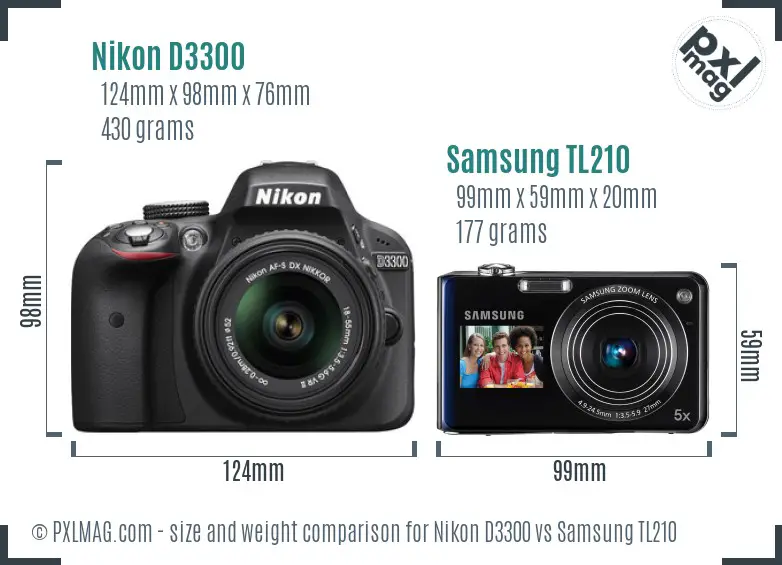 Nikon D3300 vs Samsung TL210 size comparison