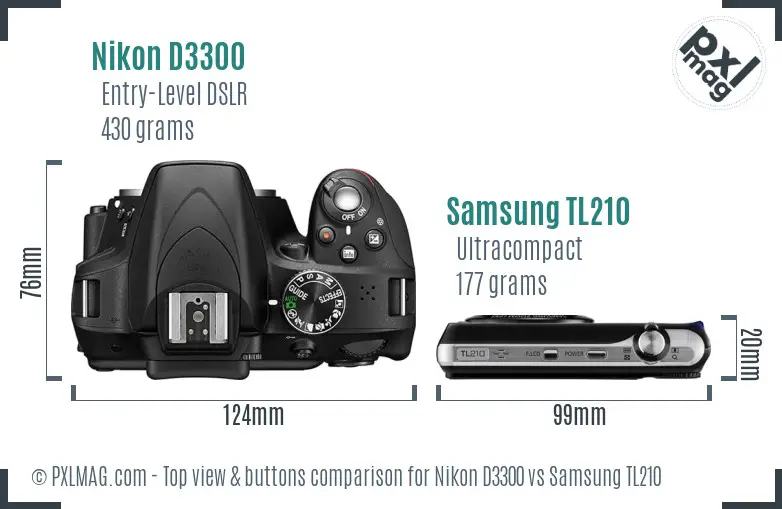 Nikon D3300 vs Samsung TL210 top view buttons comparison