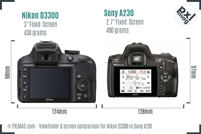 Nikon D3300 vs Sony A230 Screen and Viewfinder comparison