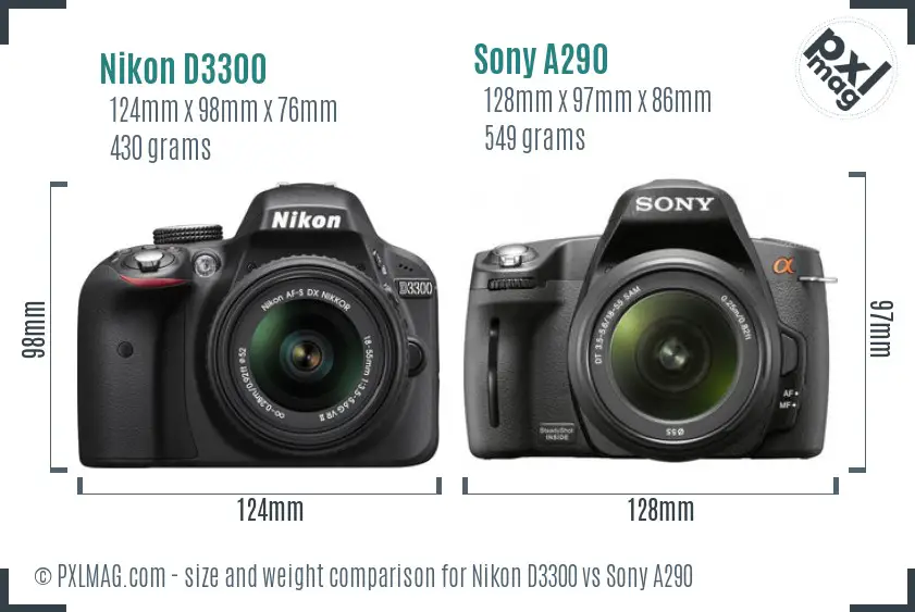 Nikon D3300 vs Sony A290 size comparison
