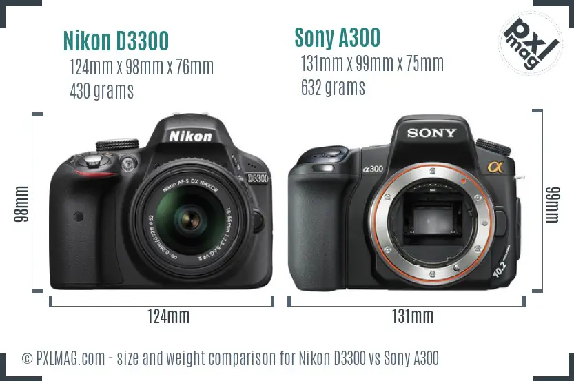 Nikon D3300 vs Sony A300 size comparison