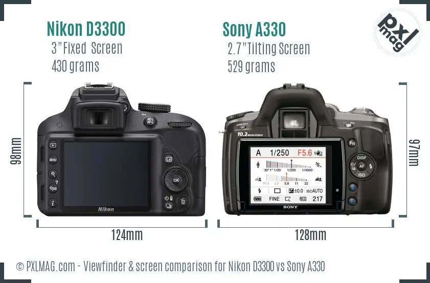 Nikon D3300 vs Sony A330 Screen and Viewfinder comparison