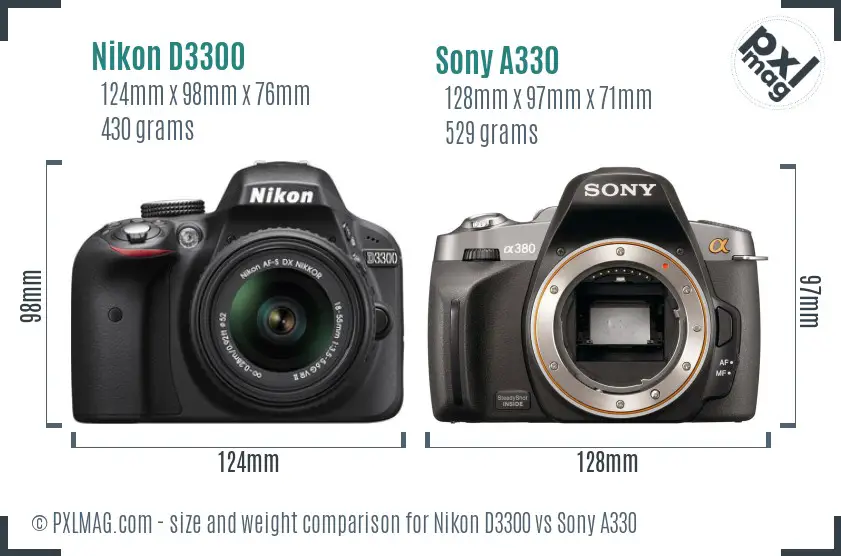 Nikon D3300 vs Sony A330 size comparison