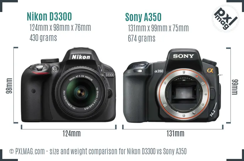 Nikon D3300 vs Sony A350 size comparison
