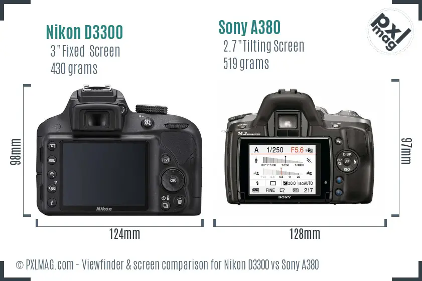 Nikon D3300 vs Sony A380 Screen and Viewfinder comparison