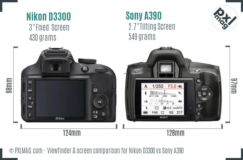 Nikon D3300 vs Sony A390 Screen and Viewfinder comparison