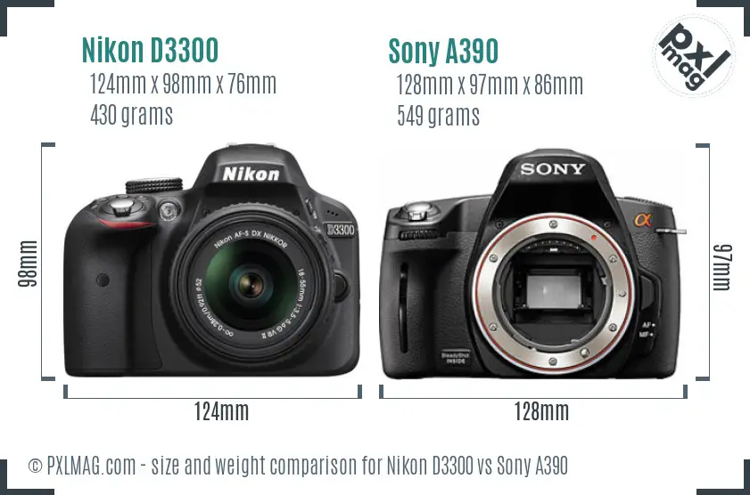 Nikon D3300 vs Sony A390 size comparison