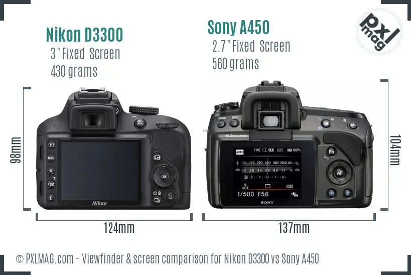 Nikon D3300 vs Sony A450 Screen and Viewfinder comparison
