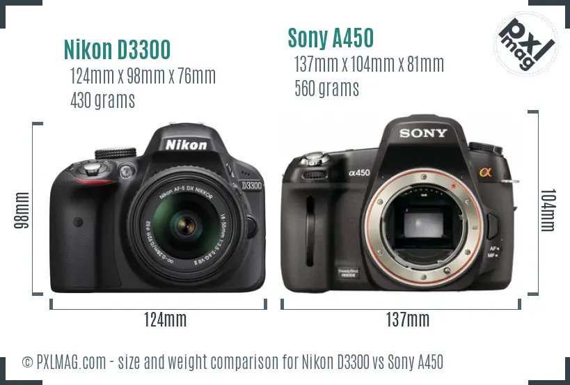 Nikon D3300 vs Sony A450 size comparison
