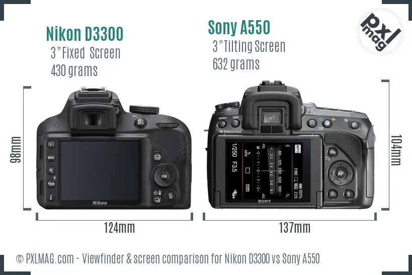 Nikon D3300 vs Sony A550 Screen and Viewfinder comparison
