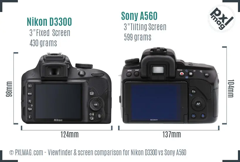 Nikon D3300 vs Sony A560 Screen and Viewfinder comparison