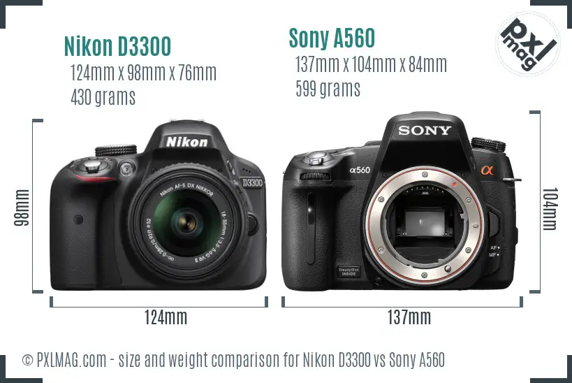 Nikon D3300 vs Sony A560 size comparison