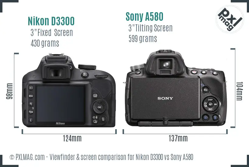 Nikon D3300 vs Sony A580 Screen and Viewfinder comparison