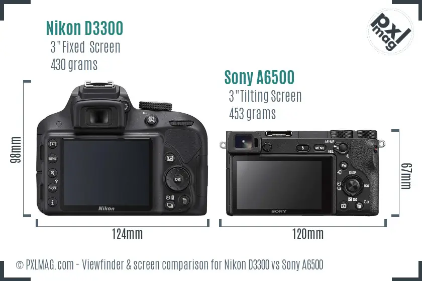 Nikon D3300 vs Sony A6500 Screen and Viewfinder comparison