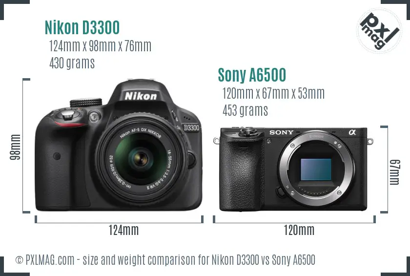 Nikon D3300 vs Sony A6500 size comparison
