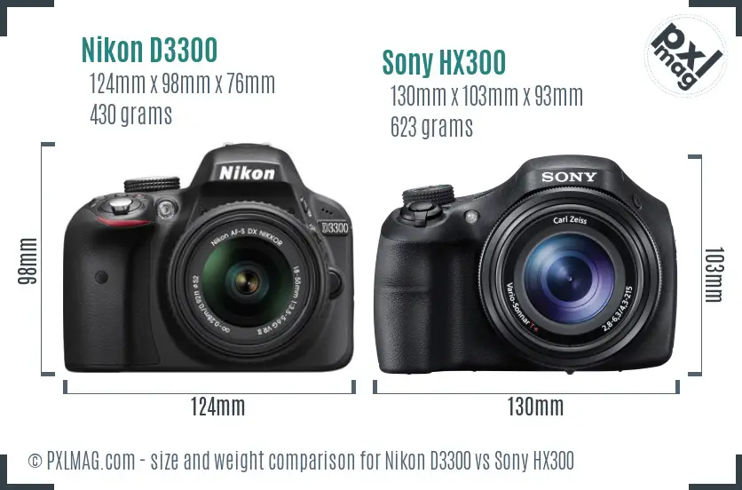 Nikon D3300 vs Sony HX300 size comparison Nikon D3300 vs Sony HX300 size comparison