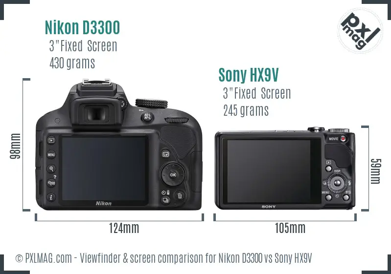 Nikon D3300 vs Sony HX9V Screen and Viewfinder comparison