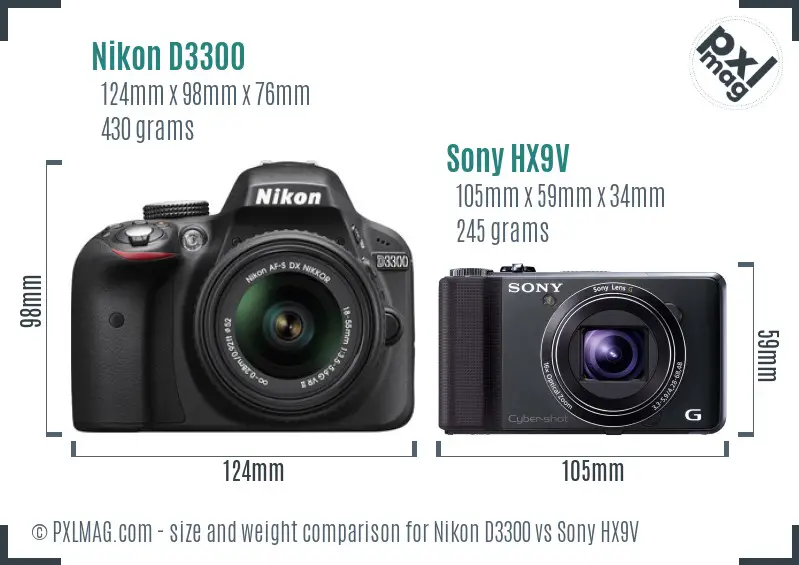 Nikon D3300 vs Sony HX9V size comparison