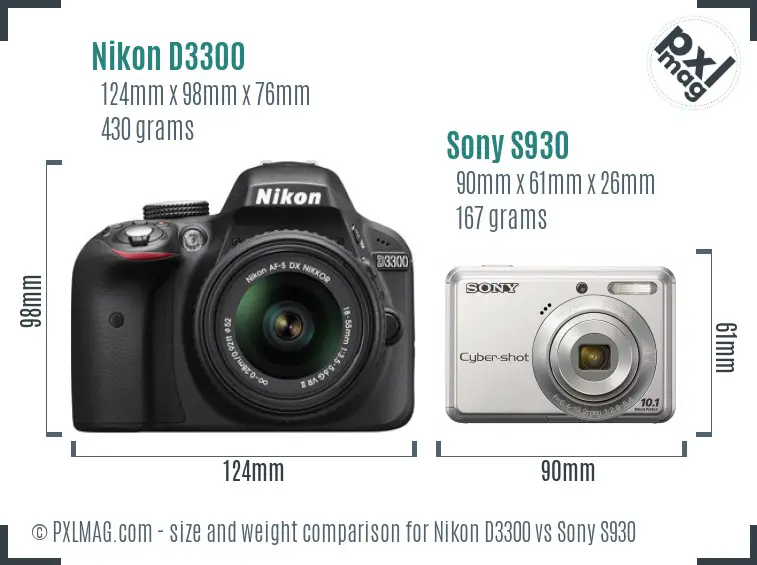 Nikon D3300 vs Sony S930 size comparison