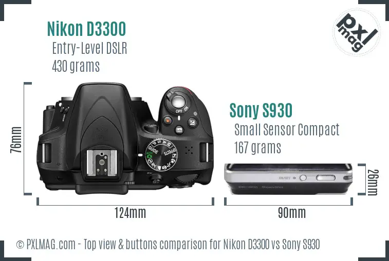 Nikon D3300 vs Sony S930 top view buttons comparison