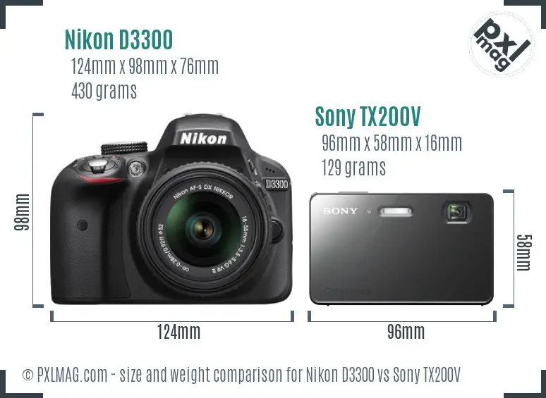 Nikon D3300 vs Sony TX200V size comparison