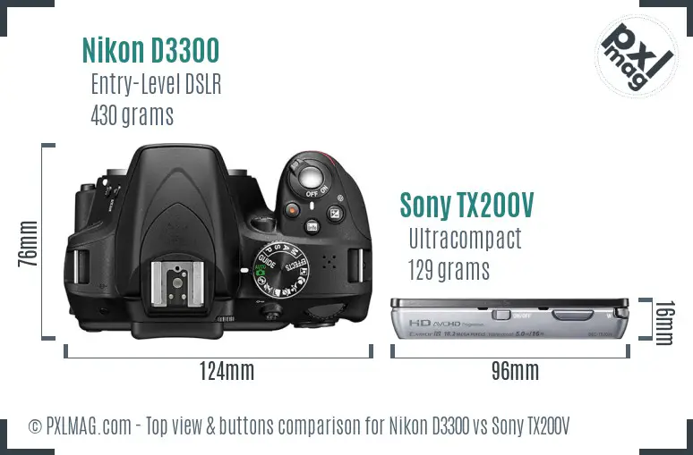 Nikon D3300 vs Sony TX200V top view buttons comparison
