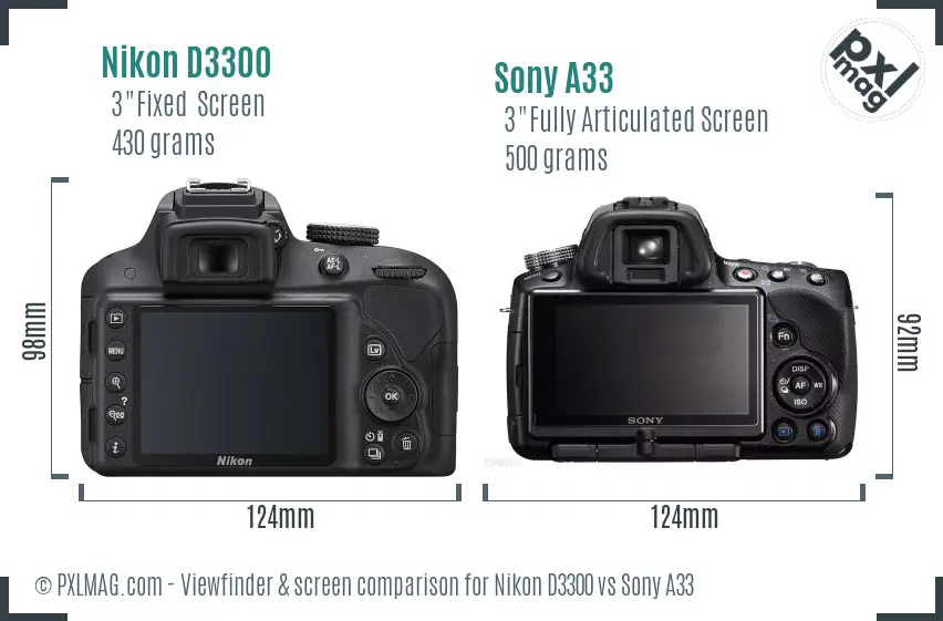 Nikon D3300 vs Sony A33 Screen and Viewfinder comparison
