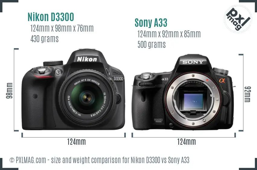 Nikon D3300 vs Sony A33 size comparison